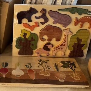 Colorful Wooden Animal and Vegetable Puzzle Set